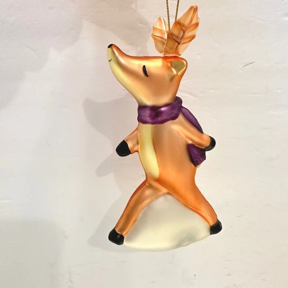 Vintage Pottery Barn Prancer Reindeer Blown Glass Christmas Ornament‎ Scarf